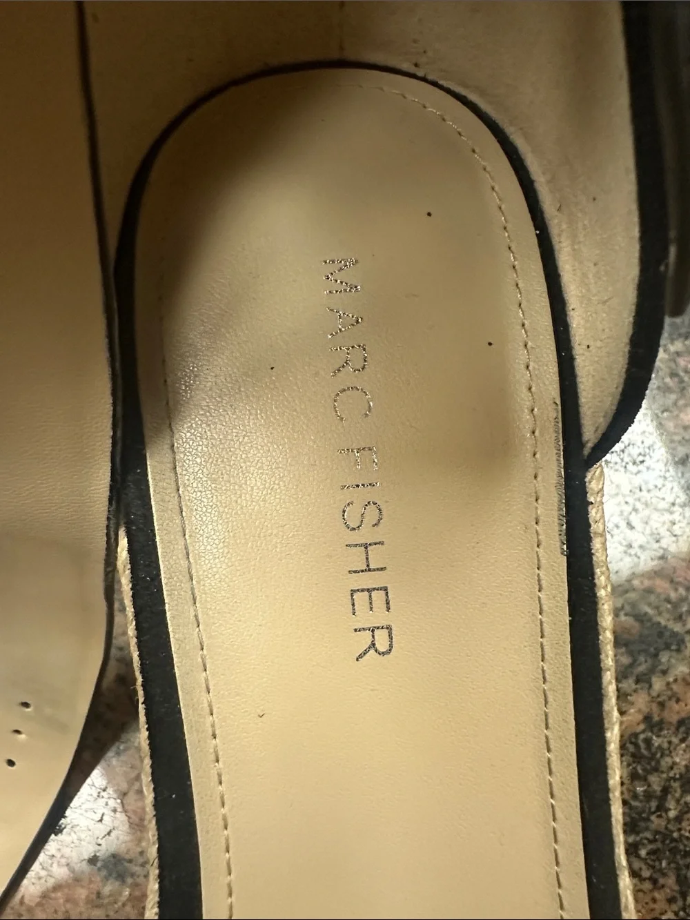 Marc Fisher Black Suede Woven Espadrille Wedge Sandals with Ankle Strap size 10